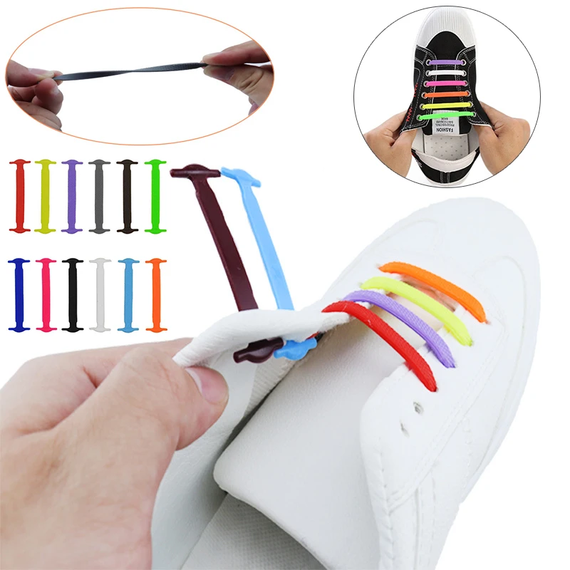 16pcs/lot No Tie Shoelace Lacing Special Silicone Elastic Shoelaces Kid Adult Sneakers Quick Shoe Lace Creative Lazy Rubber Lace