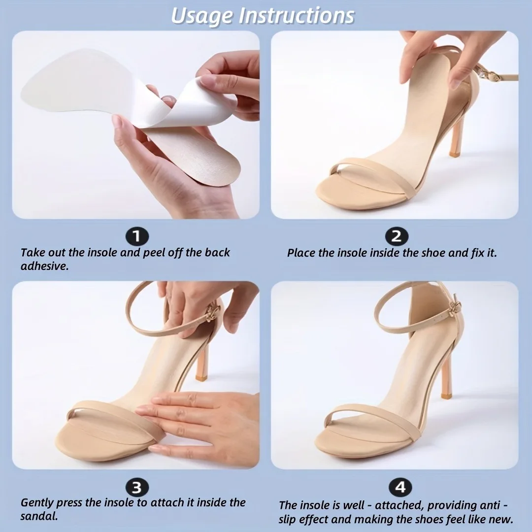 Women’s Sandal Insoles | Ultra-Thin Anti-Slip Foot Pads, Sweat-Absorbing Adhesive Inserts for Secure Fit & Walking Comfort