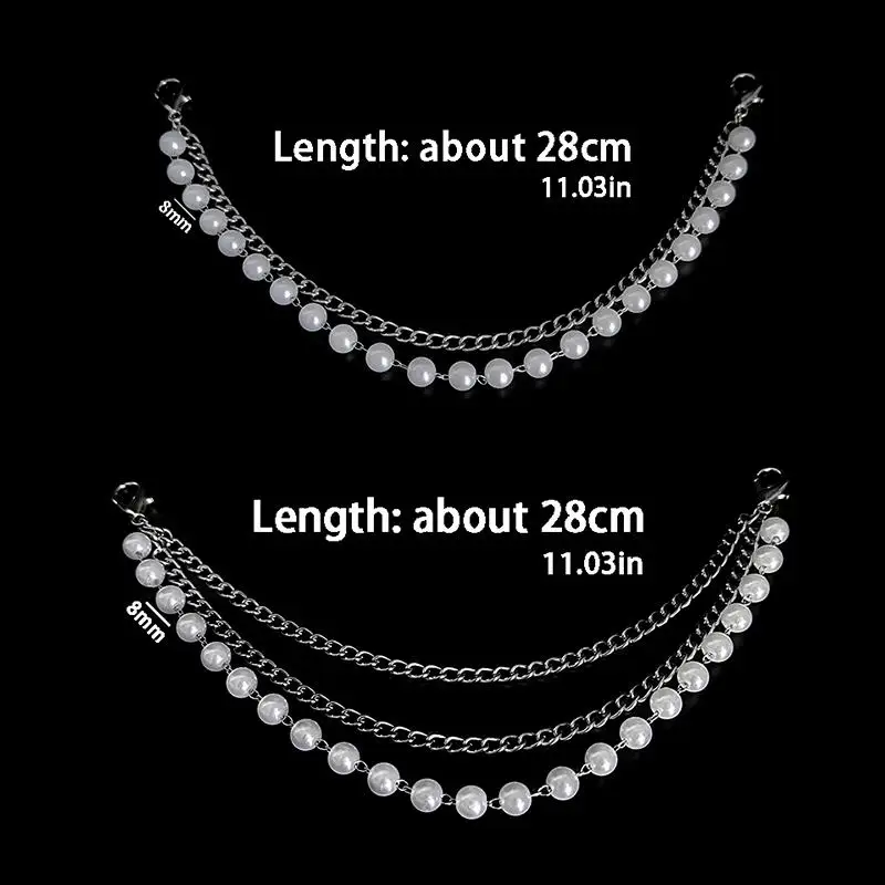 2pcs Multi-layer Versatile Pearl Stainless Steel Chain Shoe Accessories Fashion Removable Design Shoes Chain Jewellery