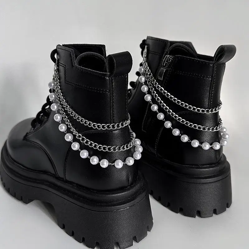 2pcs Multi-layer Versatile Pearl Stainless Steel Chain Shoe Accessories Fashion Removable Design Shoes Chain Jewellery