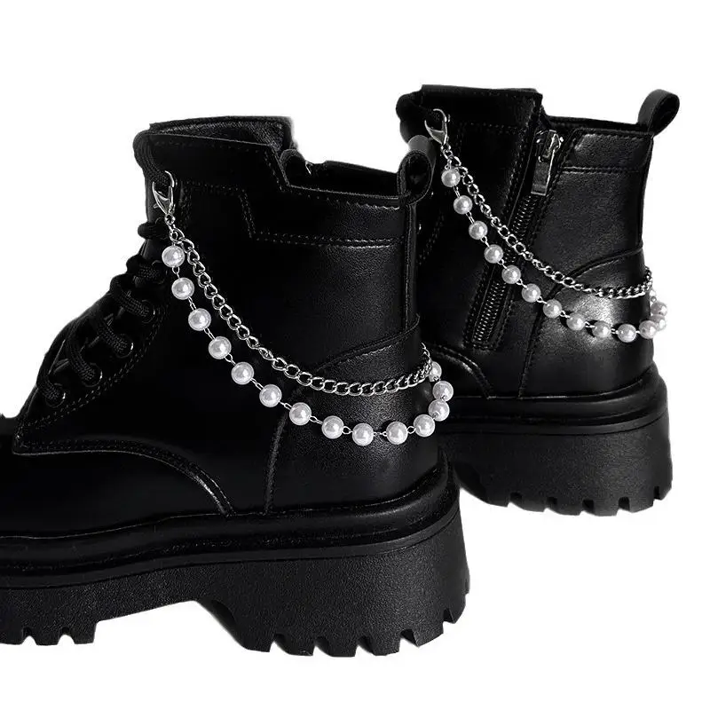 2pcs Multi-layer Versatile Pearl Stainless Steel Chain Shoe Accessories Fashion Removable Design Shoes Chain Jewellery