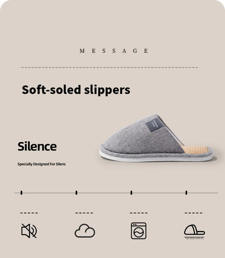 Men's Linen House Slippers, Non-Slip Soft Indoor Shoes, Breathable Comfort for Spring and Fall, Simple Closed-Toe Design