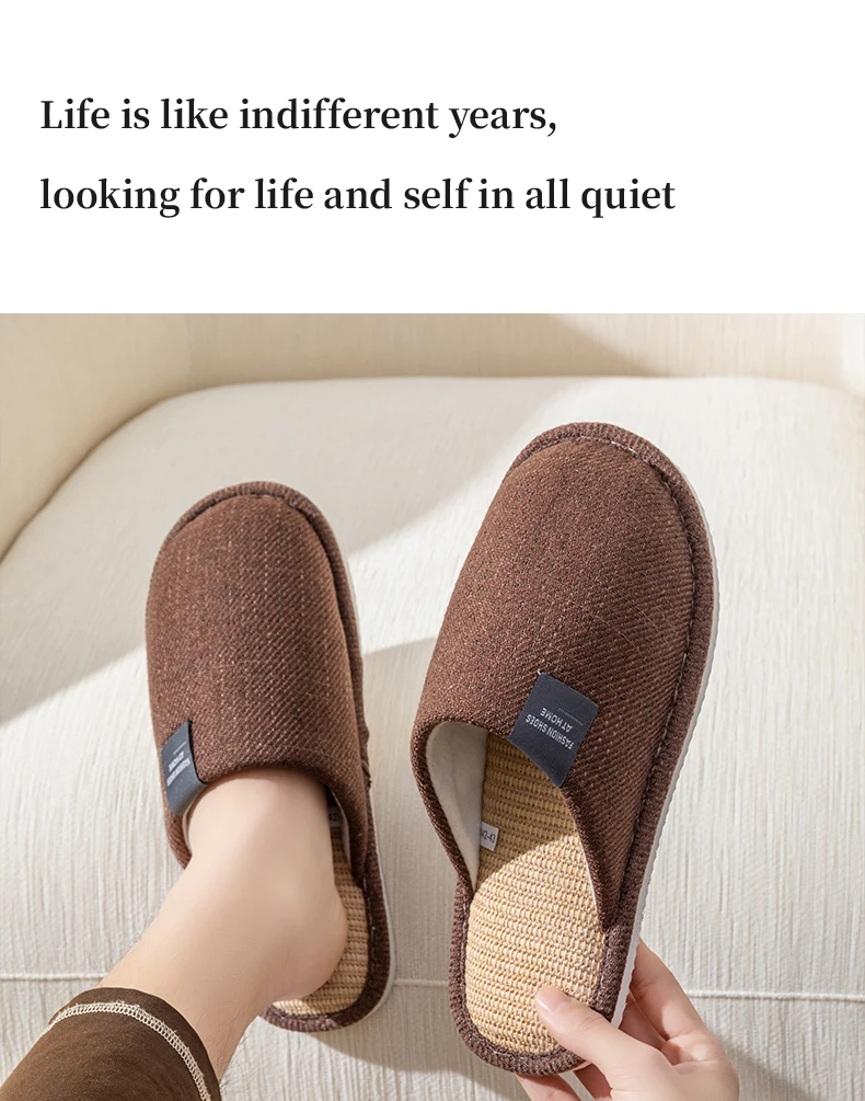 Men's Linen House Slippers, Non-Slip Soft Indoor Shoes, Breathable Comfort for Spring and Fall, Simple Closed-Toe Design