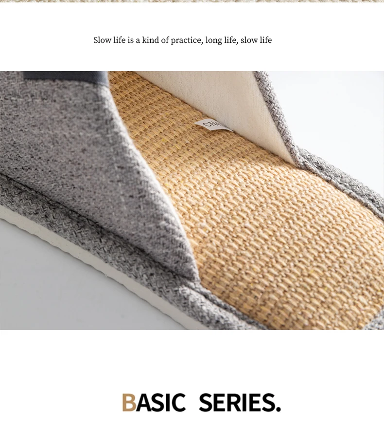 Men's Linen House Slippers, Non-Slip Soft Indoor Shoes, Breathable Comfort for Spring and Fall, Simple Closed-Toe Design