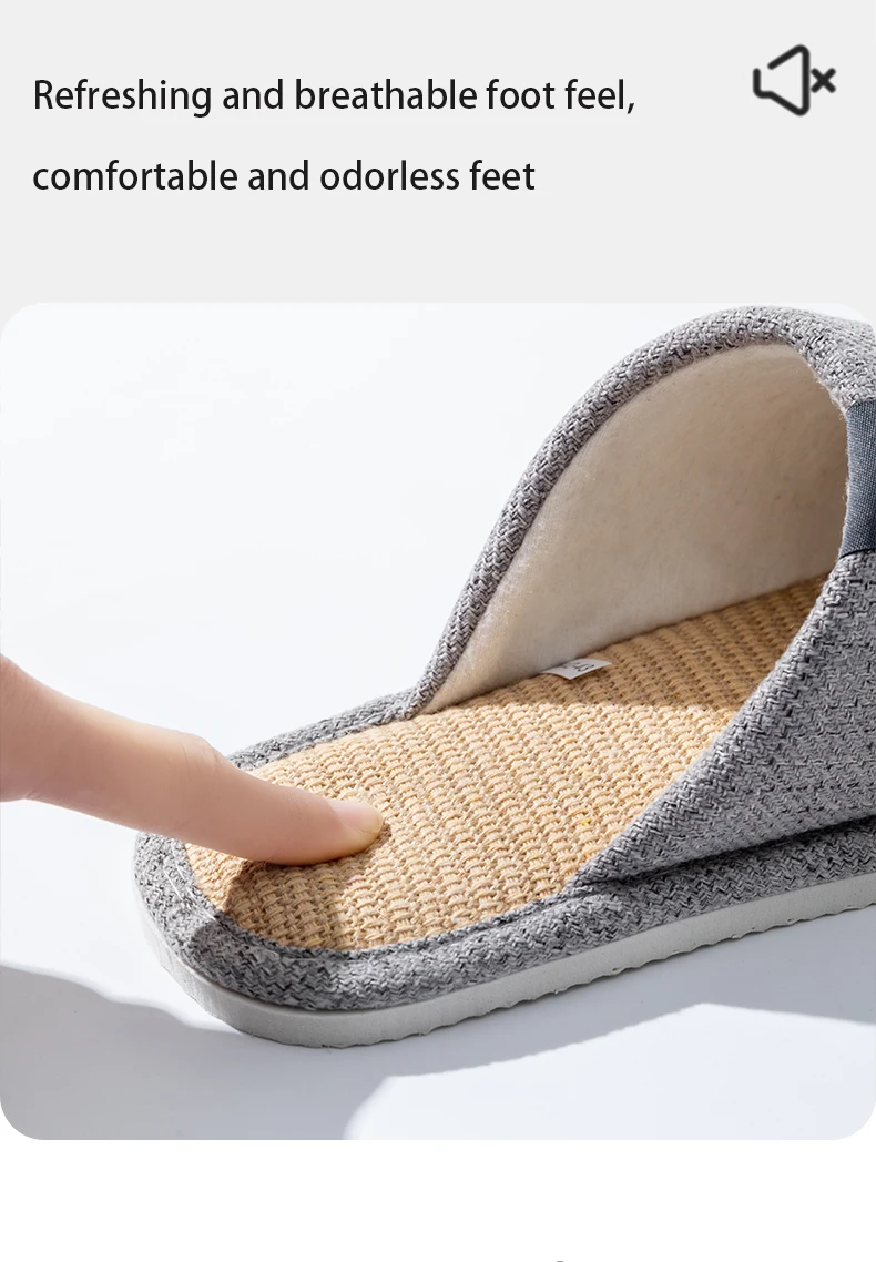 Men's Linen House Slippers, Non-Slip Soft Indoor Shoes, Breathable Comfort for Spring and Fall, Simple Closed-Toe Design