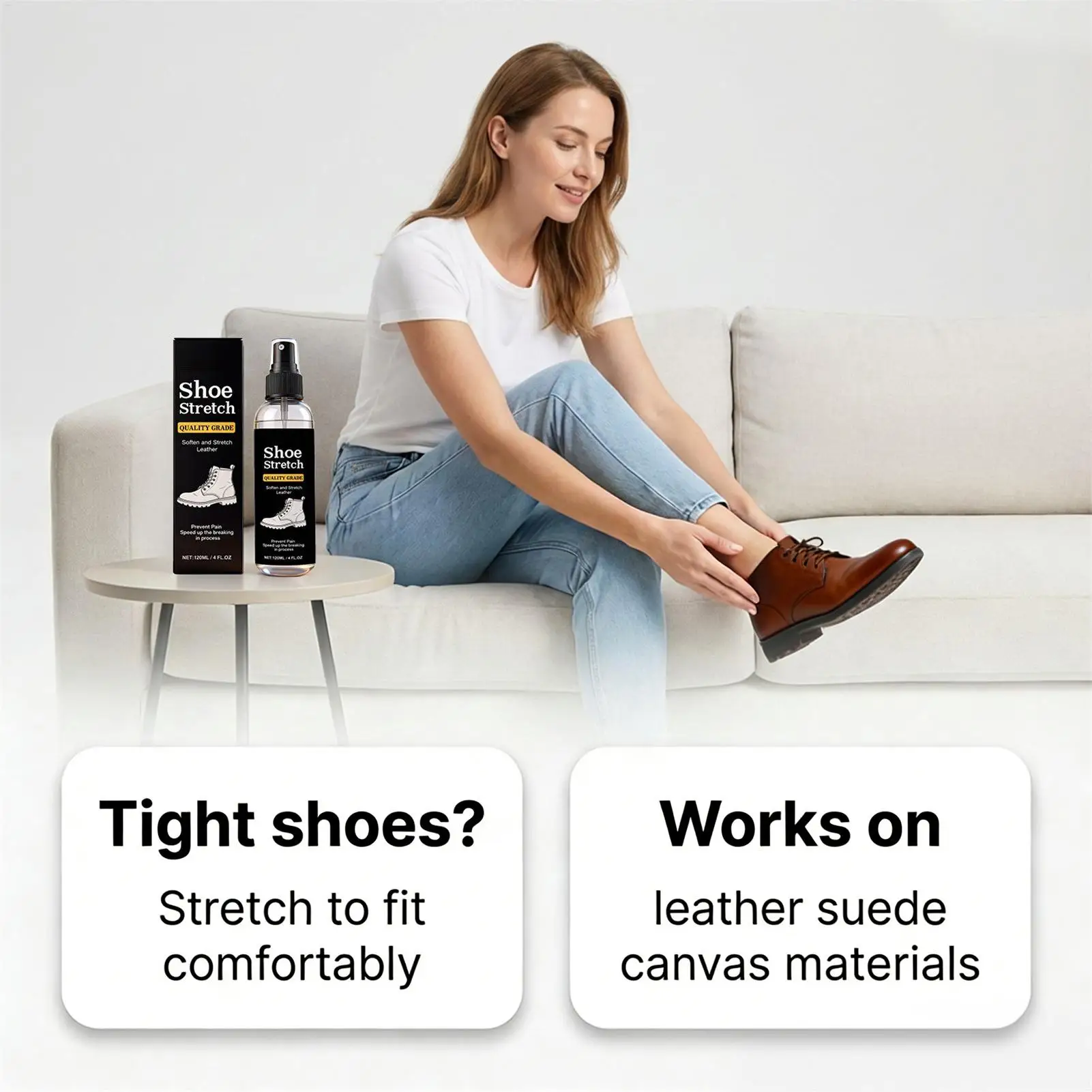 120ml Shoe Stretcher Spray Softening Stretching Liquid Professional Boot Stretcher Spray for leather, suede canvas softeners