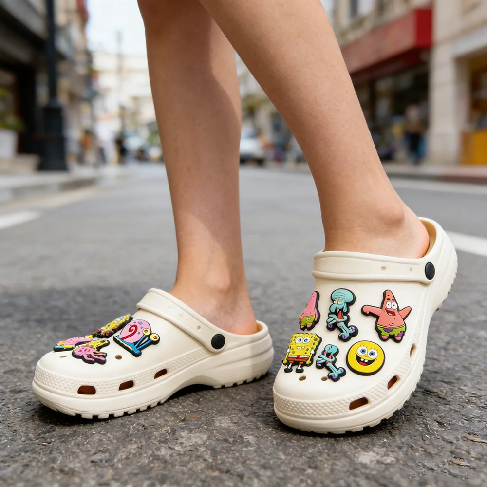 32pcs/set DIY Shoe Charms SpongeBob SquarePants PVC Decorations Fit for Bubble Slides Sandals