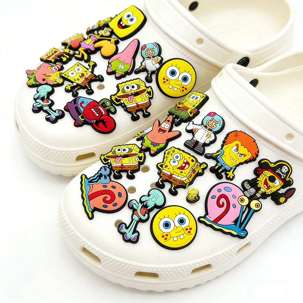 32pcs/set DIY Shoe Charms SpongeBob SquarePants PVC Decorations Fit for Bubble Slides Sandals
