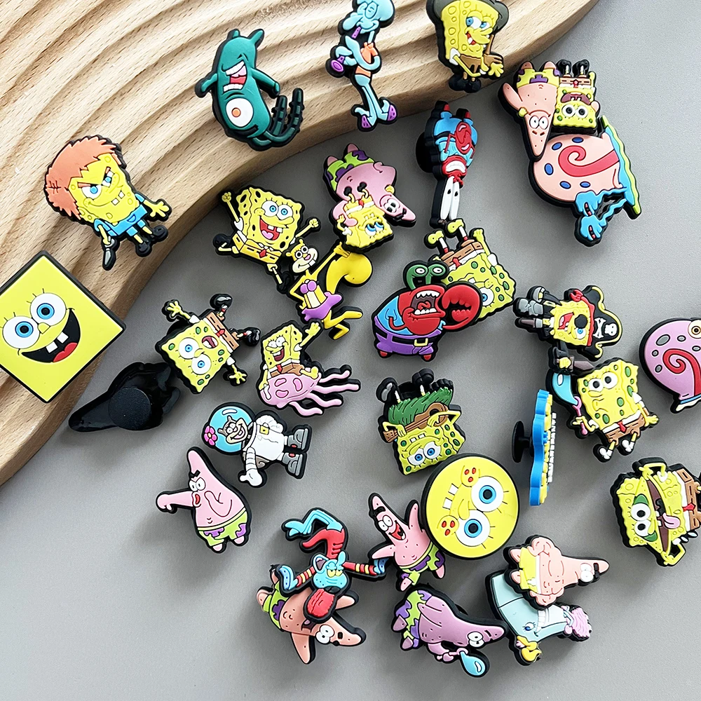 32pcs/set DIY Shoe Charms SpongeBob SquarePants PVC Decorations Fit for Bubble Slides Sandals
