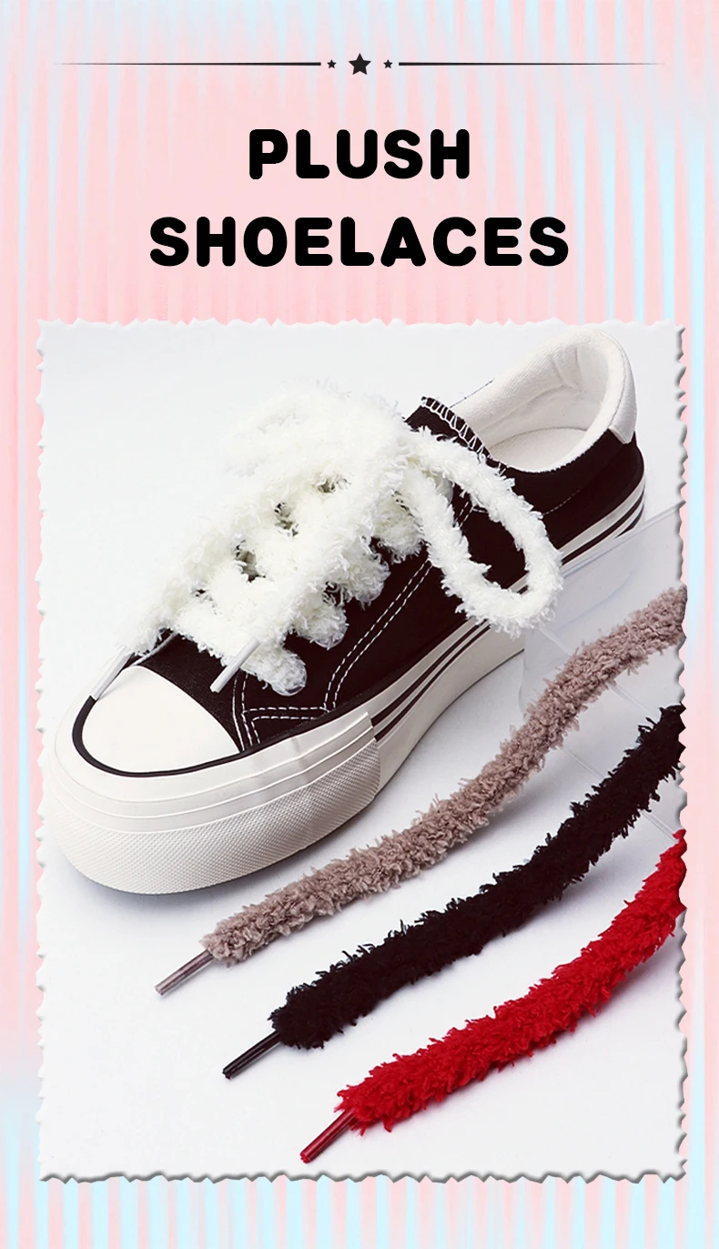 Thick Fluffy Plush Shoelaces 1cm Wide Anti-Fade Soft Fuzzy Laces Fashion Decor Replacement Laces for Most Sneakers & Daily Shoes