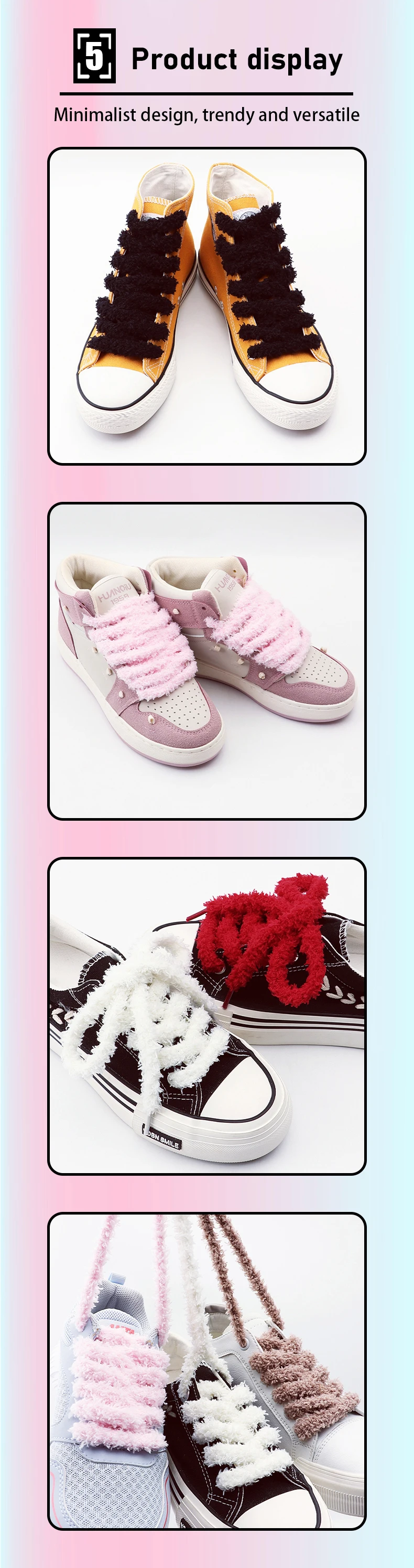 Thick Fluffy Plush Shoelaces 1cm Wide Anti-Fade Soft Fuzzy Laces Fashion Decor Replacement Laces for Most Sneakers & Daily Shoes