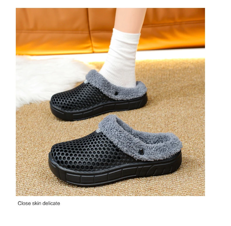 Winter Couple Fuzzy Slippers Women Men, Warm Fur Lined Mule House Shoes for Indoor Outdoor Cozy Comfortable Non-Slip Soft Slippe
