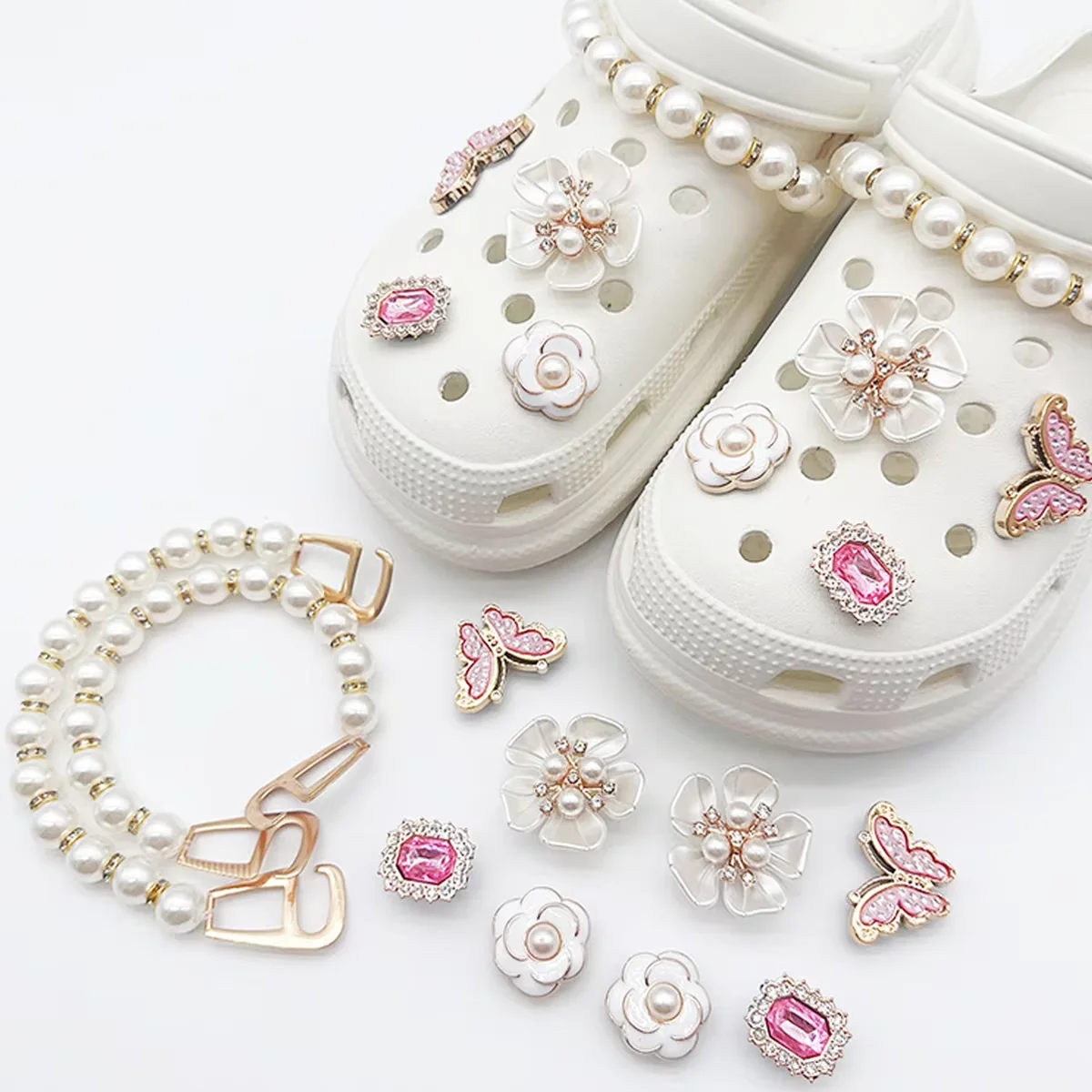 DIY Series Holey Shoes Flower Accessories Girl Shoe Accessories Kit Pearl Shoe Chain Decorations