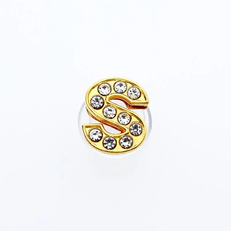 Golden Letters Crystal Diamond Alloy Charms Accessories Fashion Soft PVC Shoes Buckle Kids Decoration Design Wholesale 1Pcs