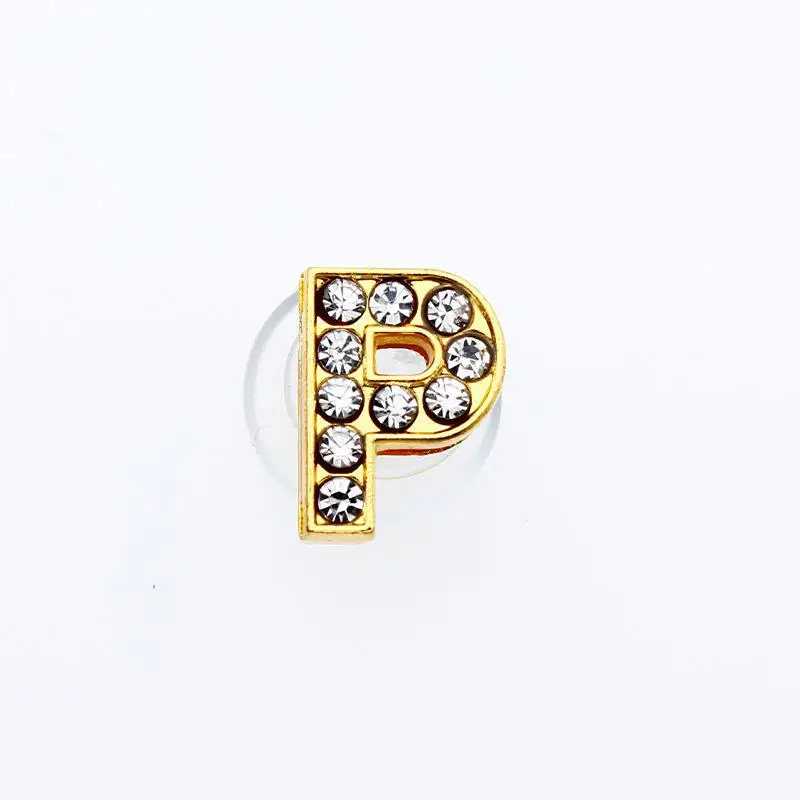 Golden Letters Crystal Diamond Alloy Charms Accessories Fashion Soft PVC Shoes Buckle Kids Decoration Design Wholesale 1Pcs