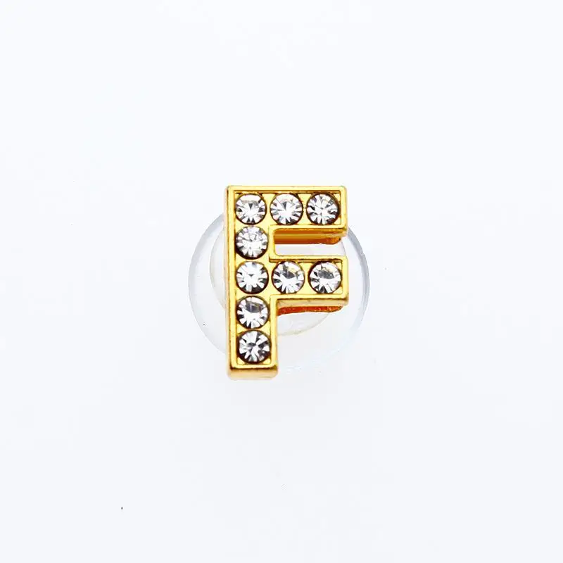 Golden Letters Crystal Diamond Alloy Charms Accessories Fashion Soft PVC Shoes Buckle Kids Decoration Design Wholesale 1Pcs