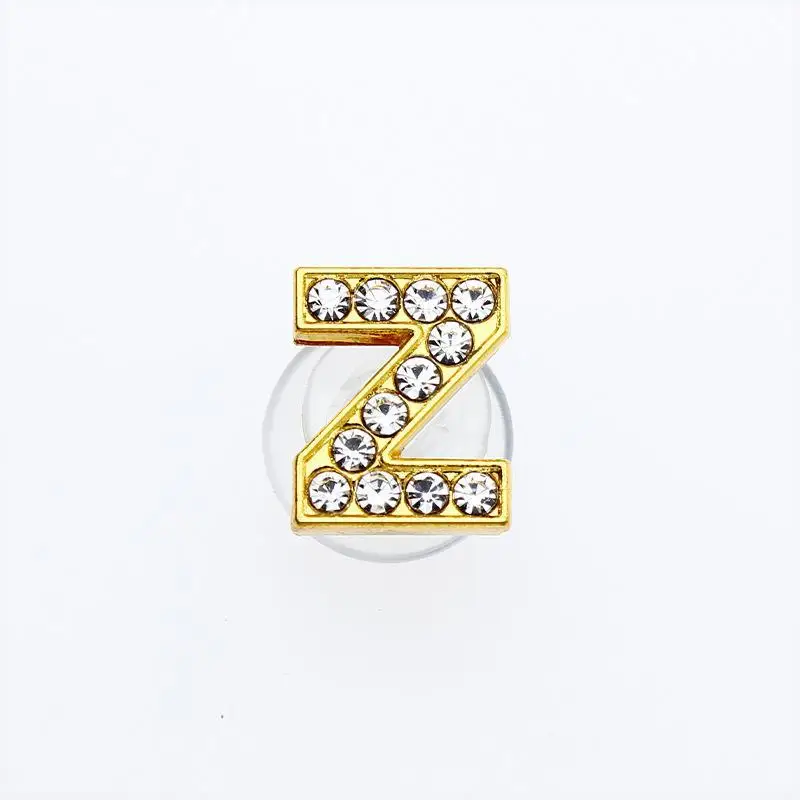 Golden Letters Crystal Diamond Alloy Charms Accessories Fashion Soft PVC Shoes Buckle Kids Decoration Design Wholesale 1Pcs