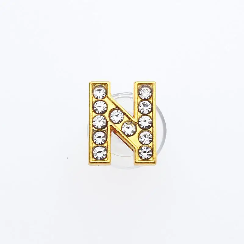 Golden Letters Crystal Diamond Alloy Charms Accessories Fashion Soft PVC Shoes Buckle Kids Decoration Design Wholesale 1Pcs