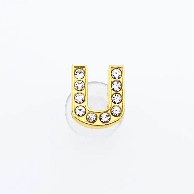 Golden Letters Crystal Diamond Alloy Charms Accessories Fashion Soft PVC Shoes Buckle Kids Decoration Design Wholesale 1Pcs