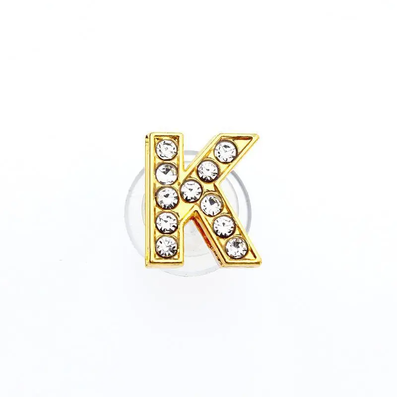 Golden Letters Crystal Diamond Alloy Charms Accessories Fashion Soft PVC Shoes Buckle Kids Decoration Design Wholesale 1Pcs