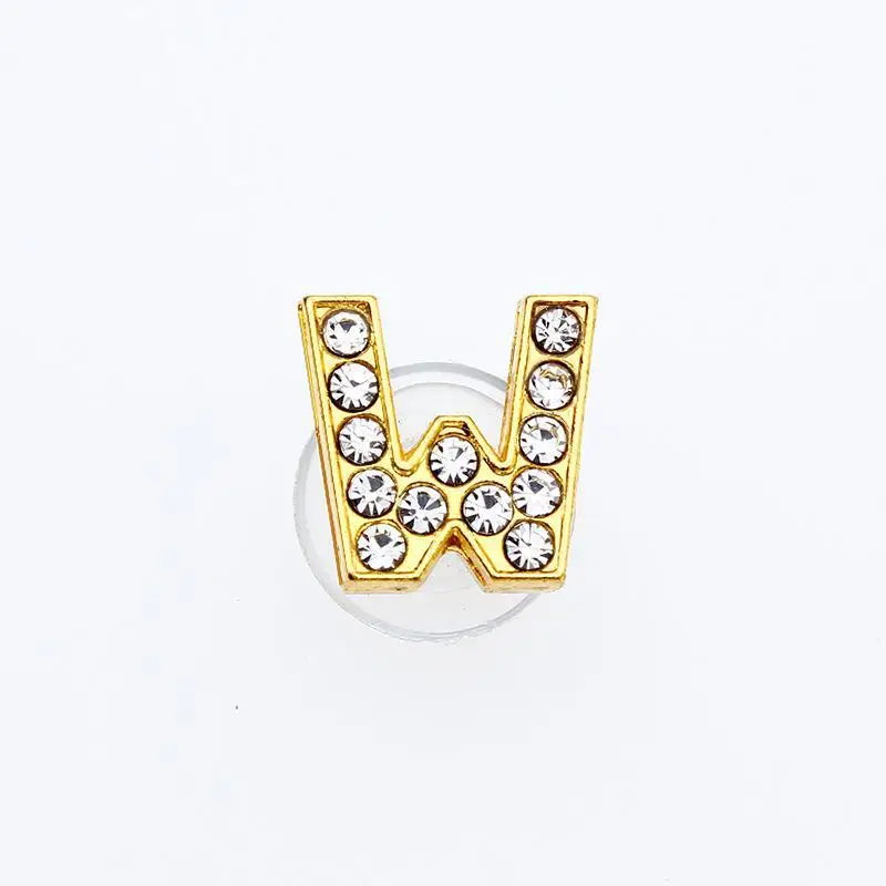 Golden Letters Crystal Diamond Alloy Charms Accessories Fashion Soft PVC Shoes Buckle Kids Decoration Design Wholesale 1Pcs
