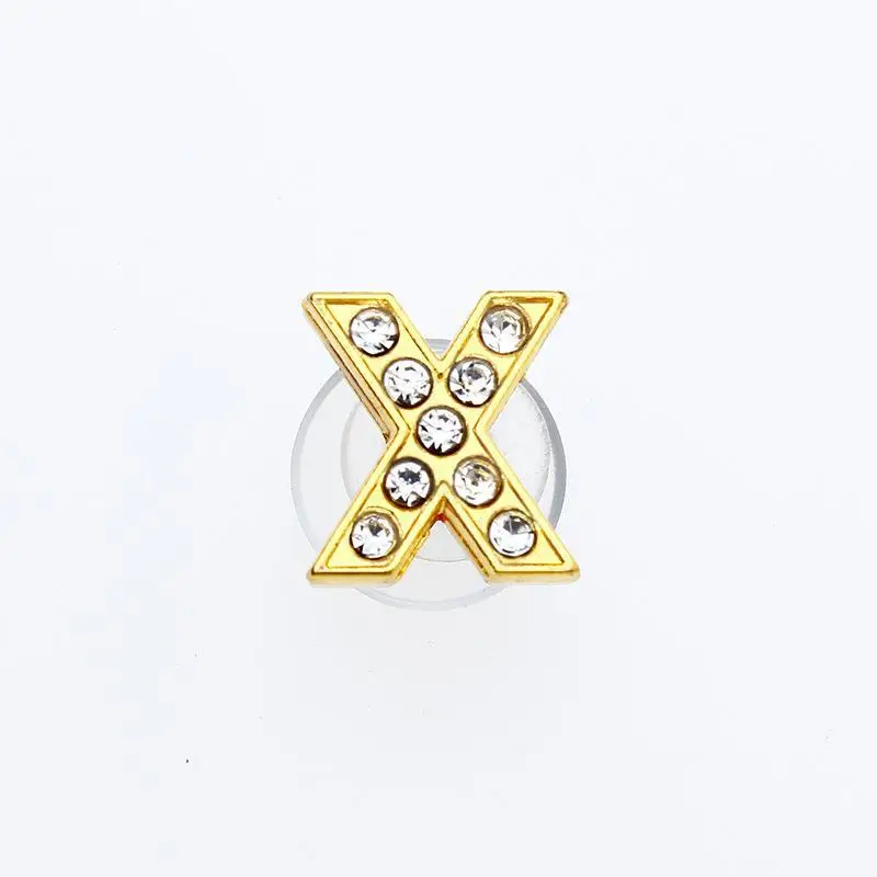 Golden Letters Crystal Diamond Alloy Charms Accessories Fashion Soft PVC Shoes Buckle Kids Decoration Design Wholesale 1Pcs