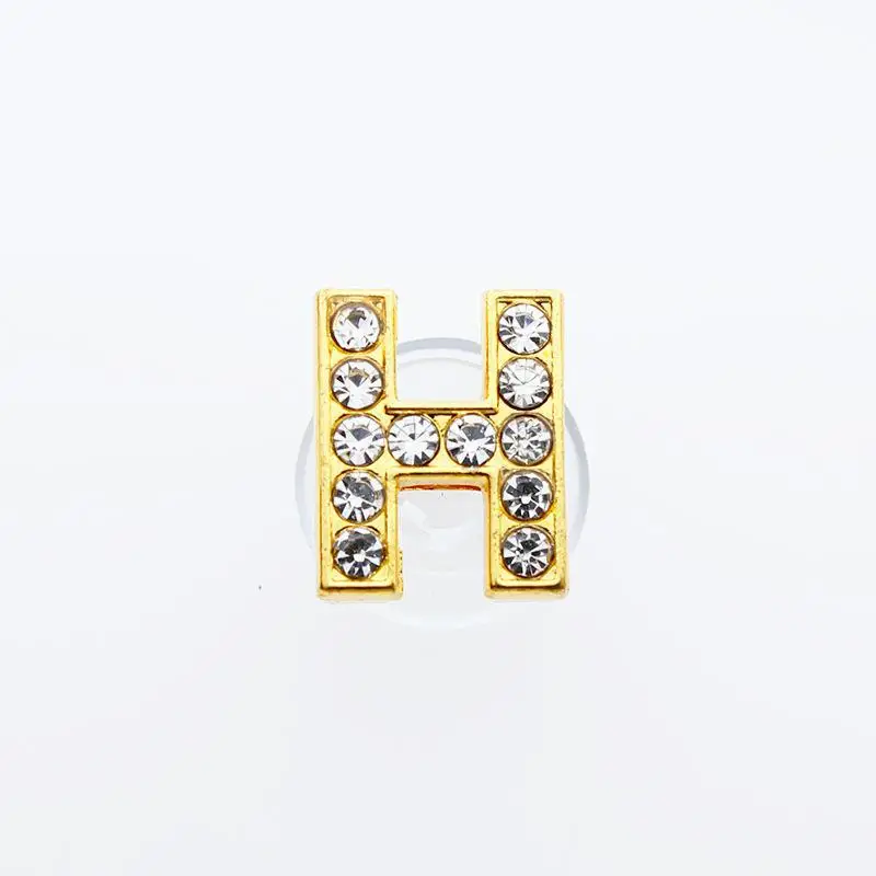 Golden Letters Crystal Diamond Alloy Charms Accessories Fashion Soft PVC Shoes Buckle Kids Decoration Design Wholesale 1Pcs