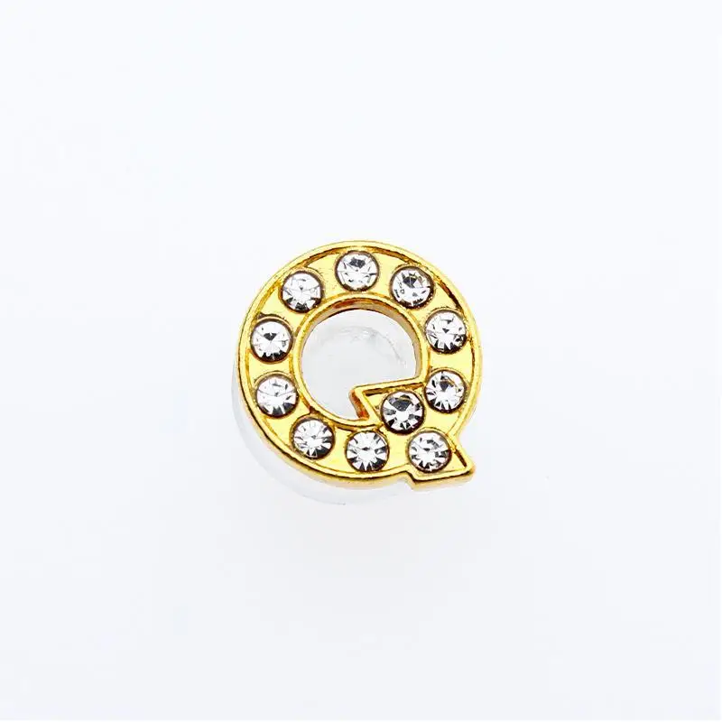 Golden Letters Crystal Diamond Alloy Charms Accessories Fashion Soft PVC Shoes Buckle Kids Decoration Design Wholesale 1Pcs