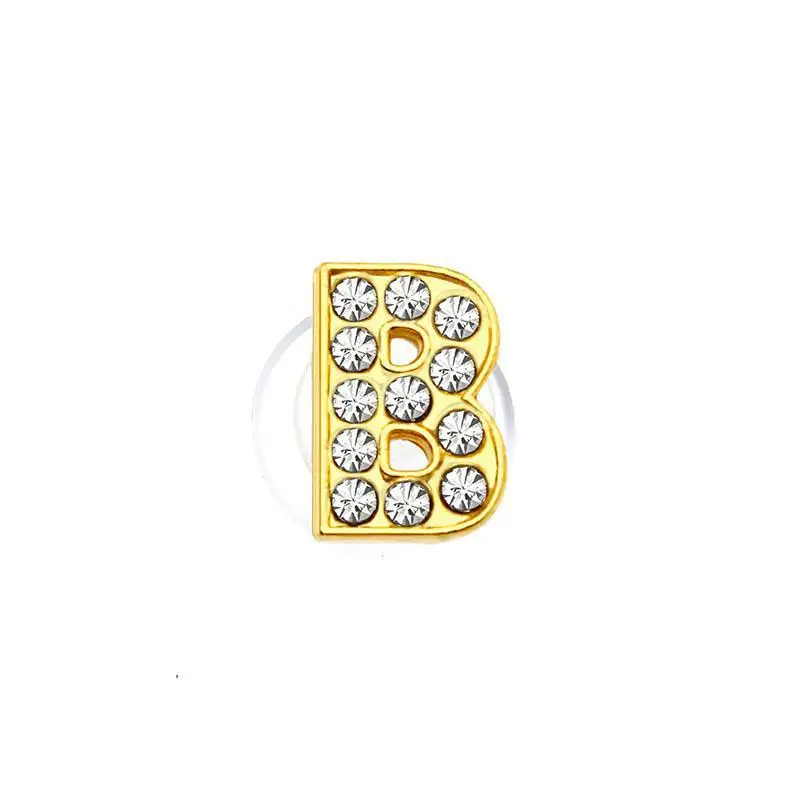 Golden Letters Crystal Diamond Alloy Charms Accessories Fashion Soft PVC Shoes Buckle Kids Decoration Design Wholesale 1Pcs