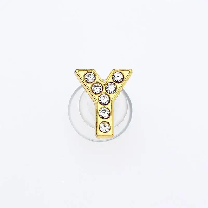 Golden Letters Crystal Diamond Alloy Charms Accessories Fashion Soft PVC Shoes Buckle Kids Decoration Design Wholesale 1Pcs