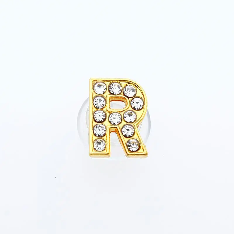 Golden Letters Crystal Diamond Alloy Charms Accessories Fashion Soft PVC Shoes Buckle Kids Decoration Design Wholesale 1Pcs