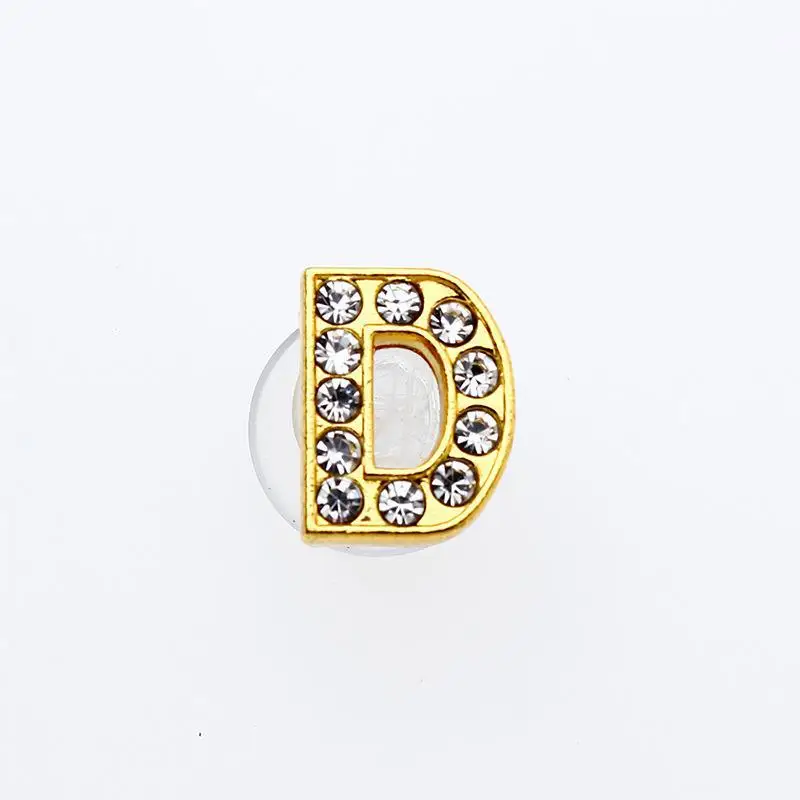 Golden Letters Crystal Diamond Alloy Charms Accessories Fashion Soft PVC Shoes Buckle Kids Decoration Design Wholesale 1Pcs