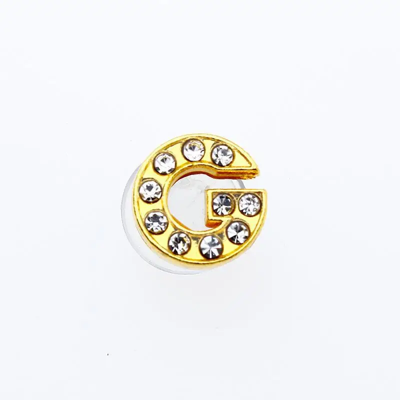 Golden Letters Crystal Diamond Alloy Charms Accessories Fashion Soft PVC Shoes Buckle Kids Decoration Design Wholesale 1Pcs