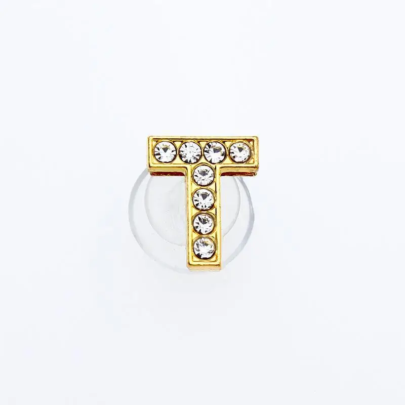Golden Letters Crystal Diamond Alloy Charms Accessories Fashion Soft PVC Shoes Buckle Kids Decoration Design Wholesale 1Pcs