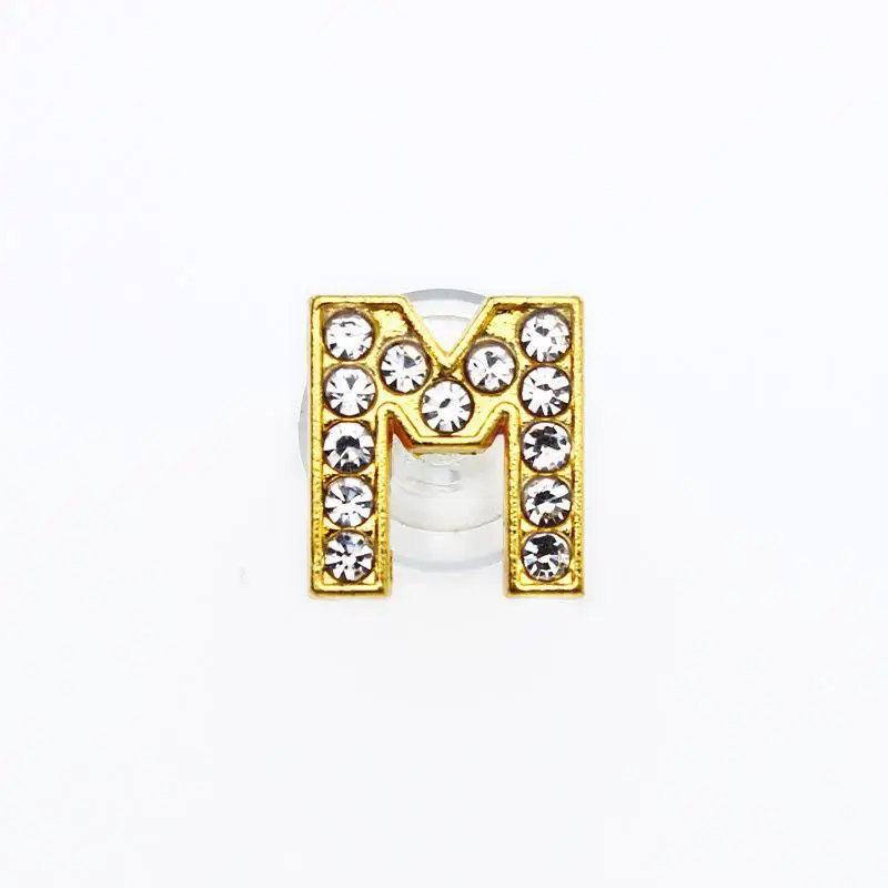 Golden Letters Crystal Diamond Alloy Charms Accessories Fashion Soft PVC Shoes Buckle Kids Decoration Design Wholesale 1Pcs