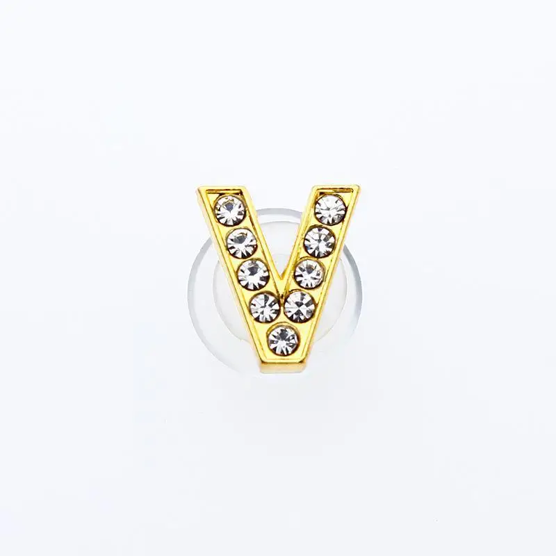 Golden Letters Crystal Diamond Alloy Charms Accessories Fashion Soft PVC Shoes Buckle Kids Decoration Design Wholesale 1Pcs