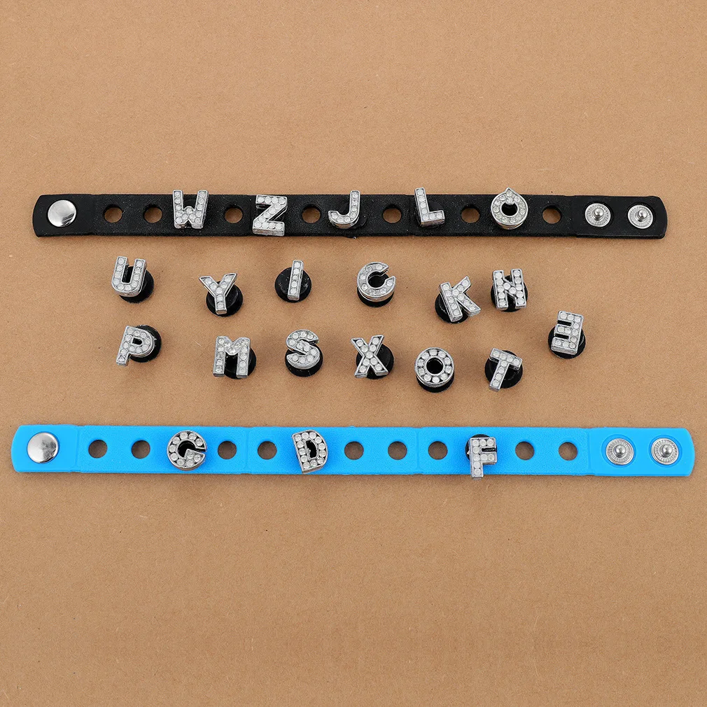 Golden Letters Crystal Diamond Alloy Charms Accessories Fashion Soft PVC Shoes Buckle Kids Decoration Design Wholesale 1Pcs