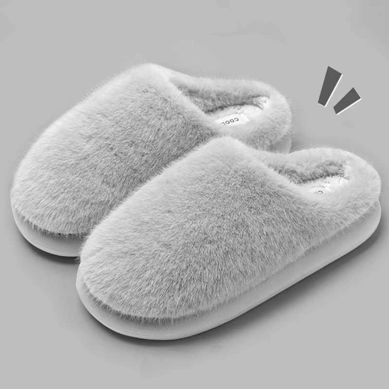 Winter Fluffy Furry House Slippers for Women Solid Color Plush Warm Cotton Shoes Woman Thick Soft Sole Faux Fur Indoor Slippers