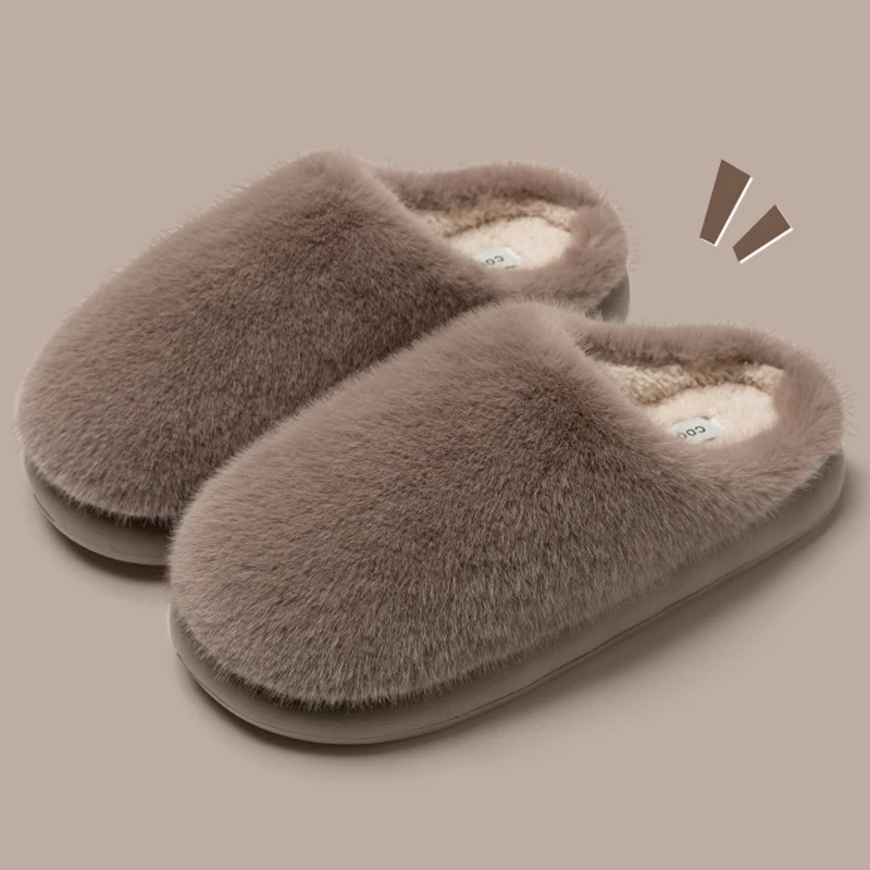 Winter Fluffy Furry House Slippers for Women Solid Color Plush Warm Cotton Shoes Woman Thick Soft Sole Faux Fur Indoor Slippers