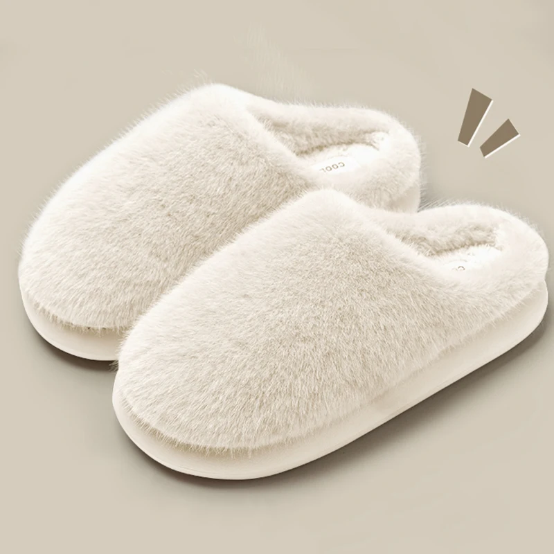 Winter Fluffy Furry House Slippers for Women Solid Color Plush Warm Cotton Shoes Woman Thick Soft Sole Faux Fur Indoor Slippers