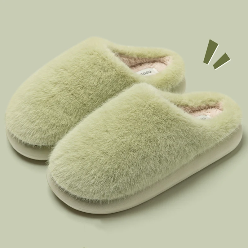 Winter Fluffy Furry House Slippers for Women Solid Color Plush Warm Cotton Shoes Woman Thick Soft Sole Faux Fur Indoor Slippers