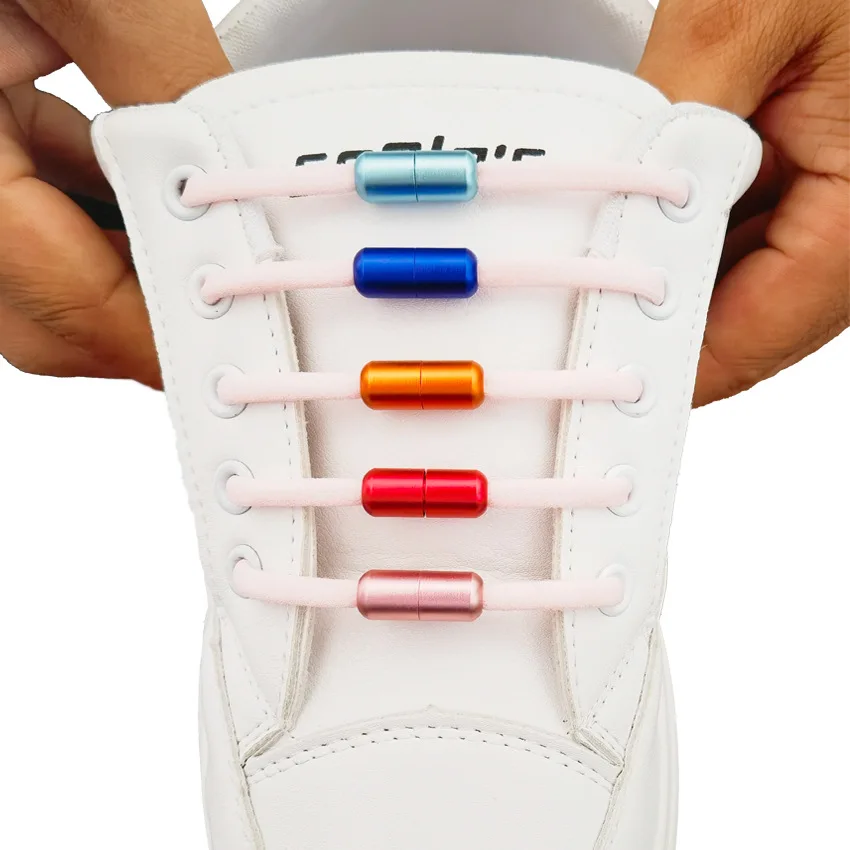 1 Pair New Version Elastic No Tie Shoelaces Metal Lock Shoe Laces for Kids Adult Sneakers Quick Shoelaces Semicircle Shoestrings