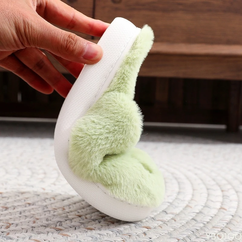 Autumn Winter Fashion New Plus Size Women's Home Slippers Indoor Lazy Green Fur Monster Plush Flat Bottom Comfortable Cotton Mop