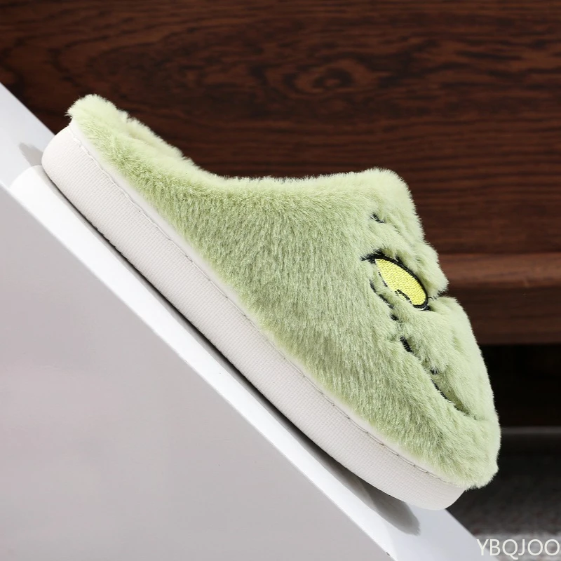 Autumn Winter Fashion New Plus Size Women's Home Slippers Indoor Lazy Green Fur Monster Plush Flat Bottom Comfortable Cotton Mop