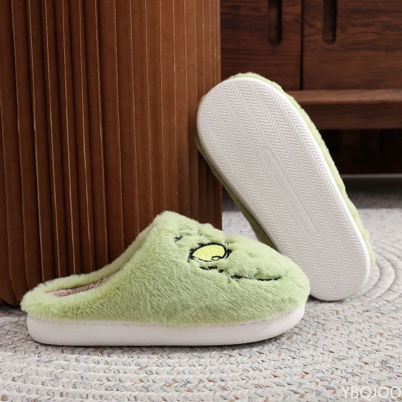 Autumn Winter Fashion New Plus Size Women's Home Slippers Indoor Lazy Green Fur Monster Plush Flat Bottom Comfortable Cotton Mop