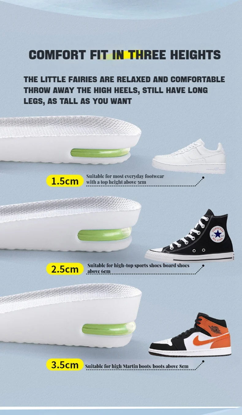 Height Increase Insole for Feet Comfort Plantar Fasciitis Shoes Insoles Men Women Sports Air Shock Absorbing Shoe Pads 1Pair