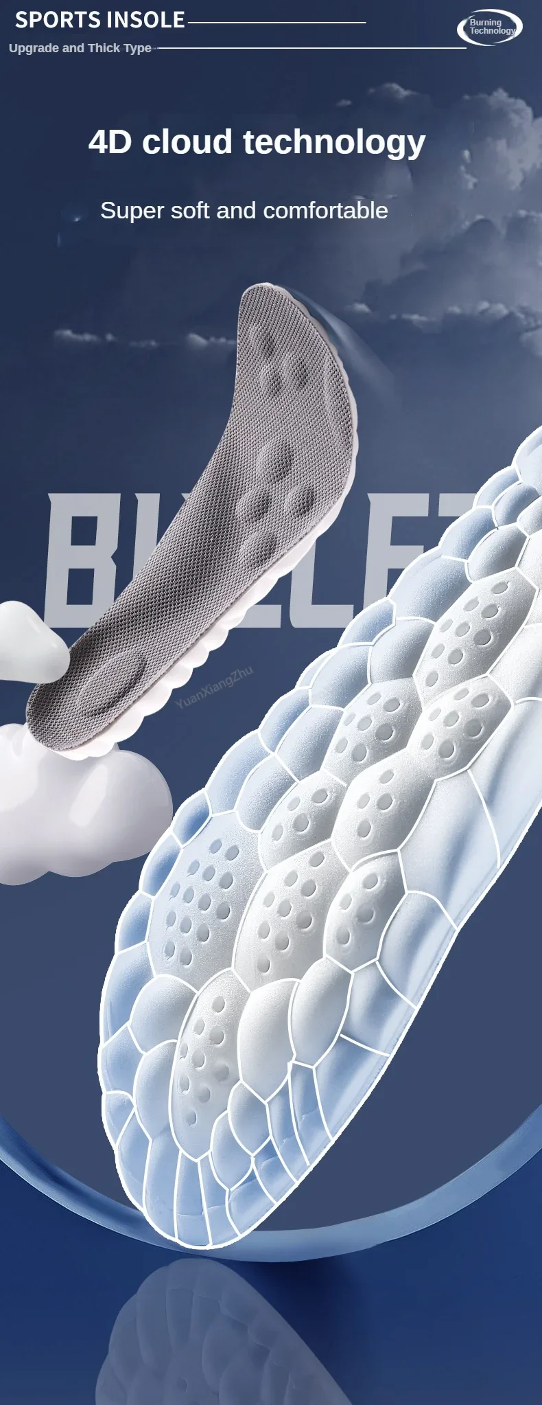 4D Foot Massage Insole Unisex Shock-Absorbing Sports Insoles Breathable and Comfortable Running Insoles 1Pair/2Pair
