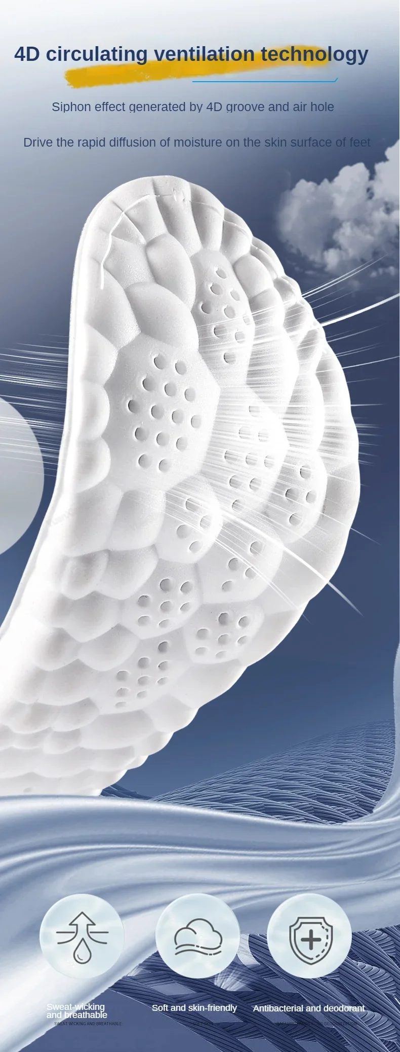 4D Foot Massage Insole Unisex Shock-Absorbing Sports Insoles Breathable and Comfortable Running Insoles 1Pair/2Pair
