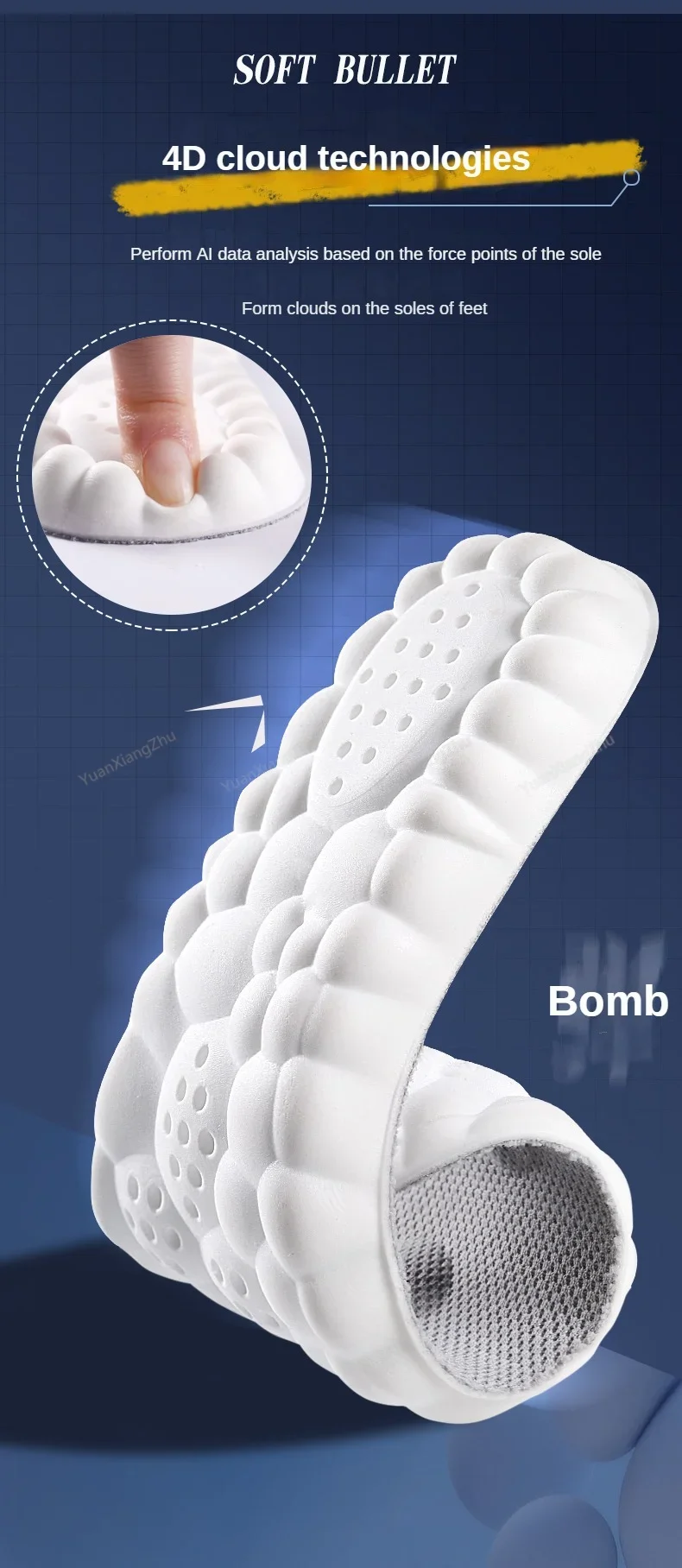 4D Foot Massage Insole Unisex Shock-Absorbing Sports Insoles Breathable and Comfortable Running Insoles 1Pair/2Pair