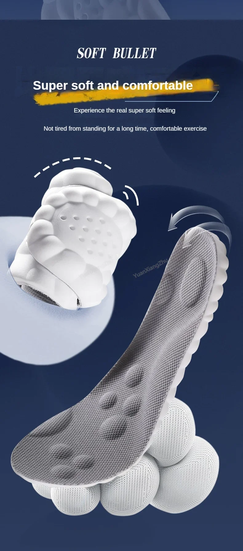 4D Foot Massage Insole Unisex Shock-Absorbing Sports Insoles Breathable and Comfortable Running Insoles 1Pair/2Pair